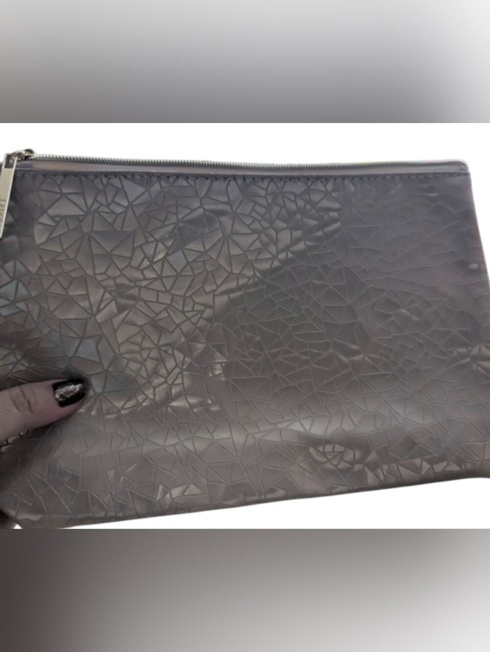 Lancome Silver Geometric Cosmetic Bag